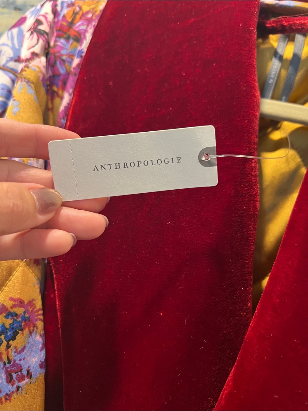 Anthropologie Quilted Floral coat Robe with Rich Red Velvet Trim - Picture 12 of 13